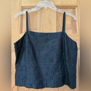 NY & Co Vintage Black Beaded Tank Top Size 6 100% Silk